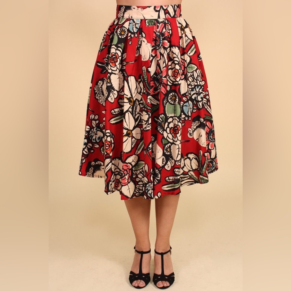 Retrolicious Frida Kahlo Circle Skirt – Floral Print, High Waist, Size Small